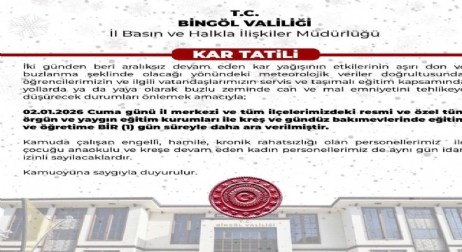 Bingöl’de eğitime 1 gün ara verildi