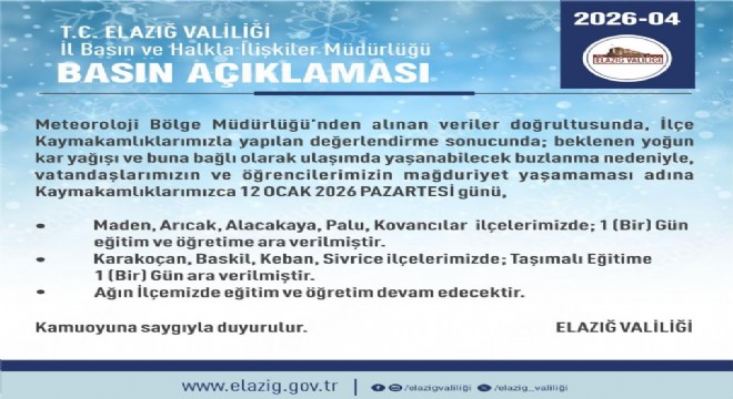 Elazığ’da 5 ilçede eğitim-öğretime ara verildi