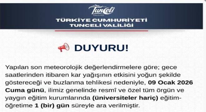 Tunceli’de eğitime 1 gün ara